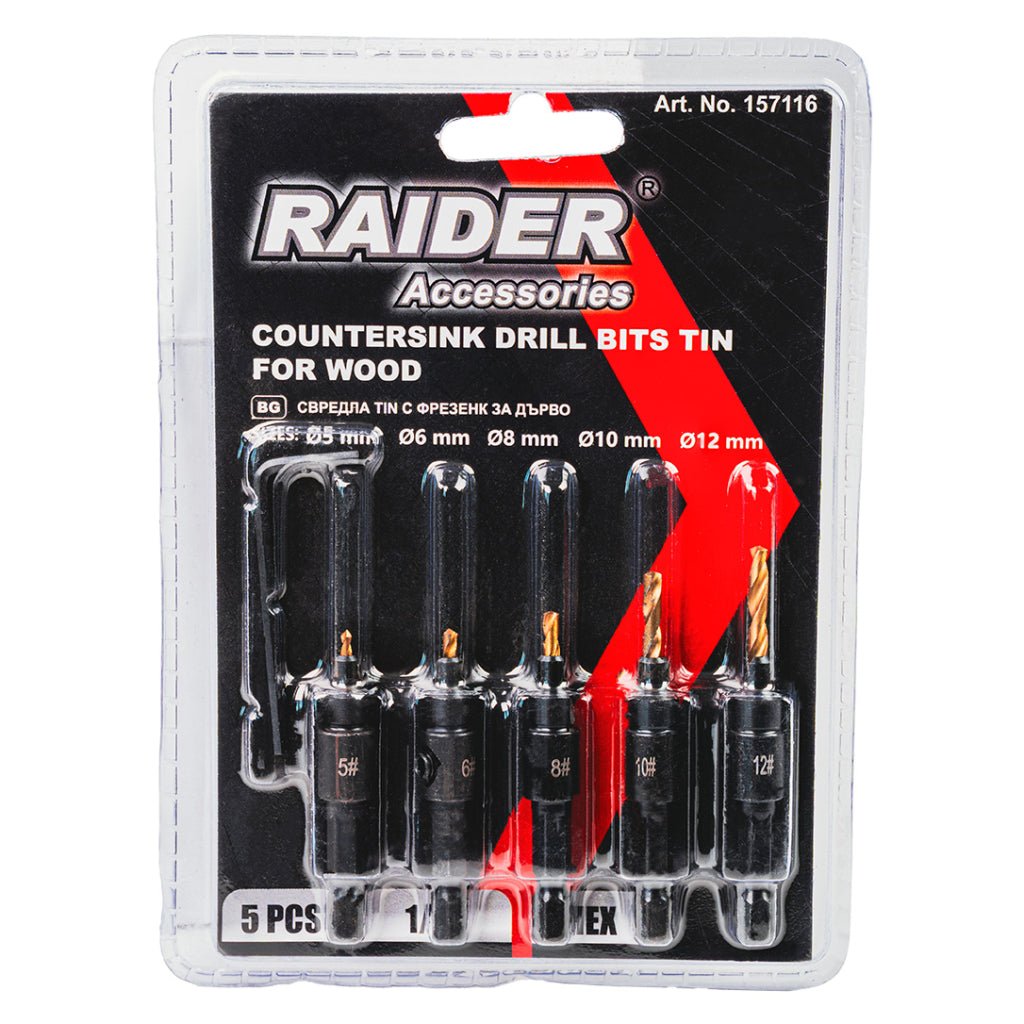 RAIDER Set 5 burghie pentru frezat 1/4" hex Ø5, 6, 8, 10, 12mm Raider - scule electrice si unelte profesionale - BricoMart