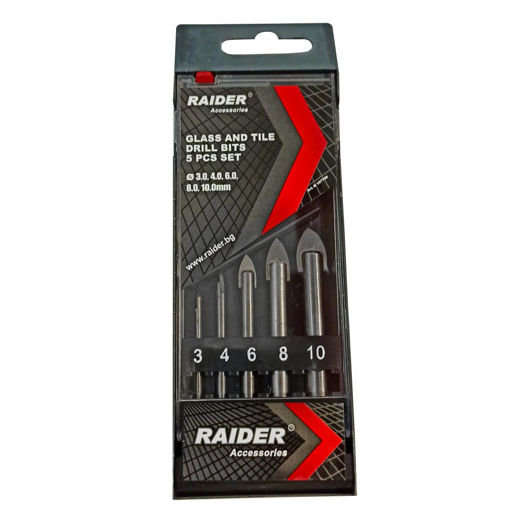 RAIDER Set 5 burghie pentru sticla si ceramica Ø3, 4, 6, 8 si 10mm Cutie de depozitare practica Raider - scule electrice si unelte profesionale - BricoMart