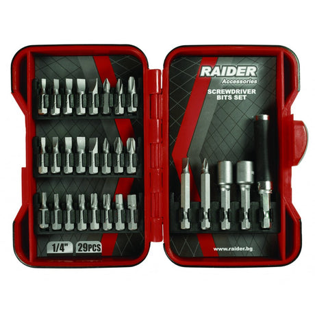 RAIDER Set biti si adaptoare pt. surubelnita 29pcs Raider Cutie de transport utila Fabricat din otel si Crom - Vanadium Potrivit pentru o gama larga de aplicatii Raider - scule electrice si unelte profesionale - BricoMart