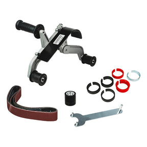 RAIDER Sistem triunghiular cu banda smirghel pt. polizor unghiular Acoperire larga pe teava – asigura slefuire uniforma pe o portiune mai mare din circumferinta tevii Unghi si presiune re Raider - scule electrice si unelte profesionale - BricoMart