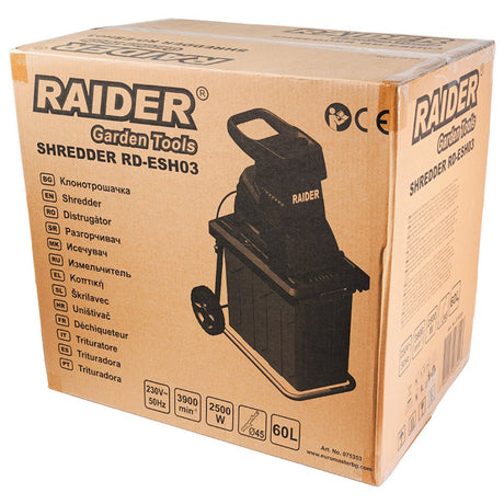RAIDER Tocator crengi 2500W 45mm 60L RD - ESH03 RD - ESH03” este capabil să toace crengi cu un diametru de până la 45 mm, făcându - l potrivit pentru diverse aplicații de g Raider - scule electrice si unelte profesionale - BricoMart