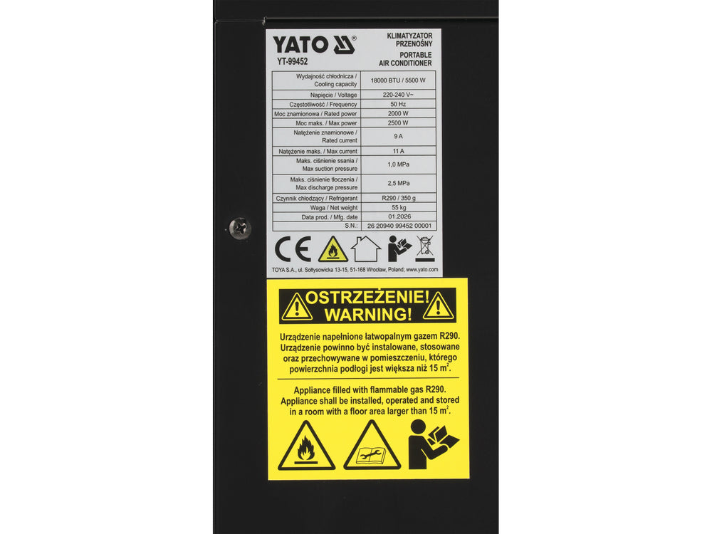 Aparat de climatizare portabil YATO YT-99452, 5,5 kW - imagine 12