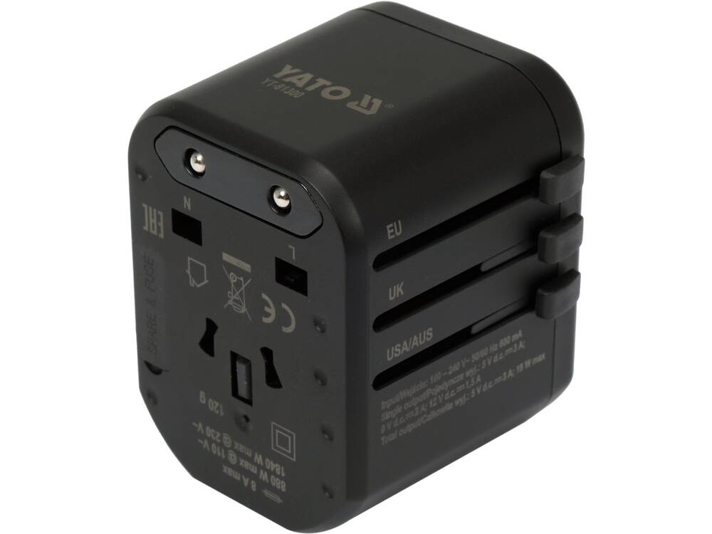 ADAPTOR UNIVERSAL DE YATO YT-81300 CALATORIE, 1 PORT USB + 1 PORT USB-C