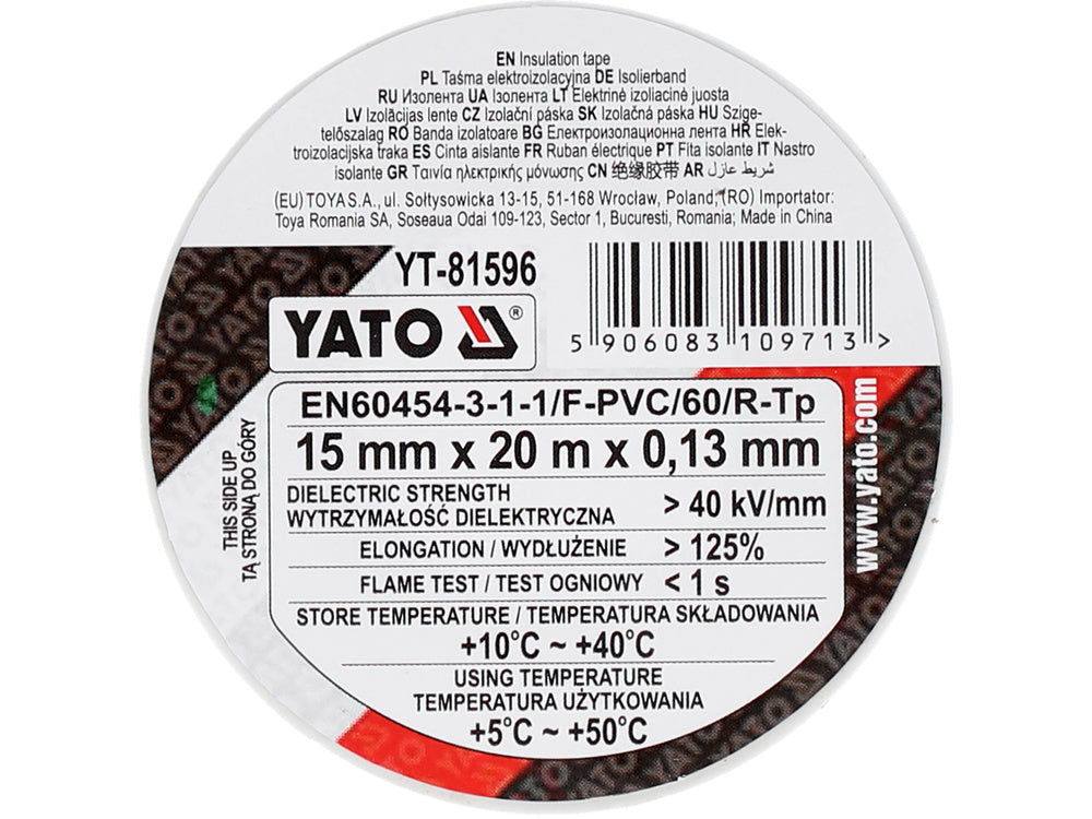 Szigetelőszalag 15Mx20MX0.13MM, YATO YT-81596 FEHÉR 
