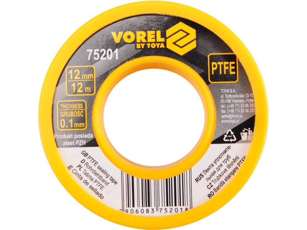 PTFE SZALAG, 12MMX0.01MMX12M VOREL 75201 
