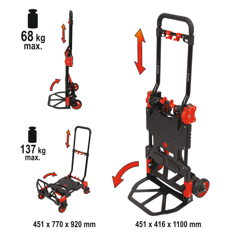 CARUCIOR DE MÂNĂ YATO YT-37412 ,  PLIABIL 2 IN 1 , 137KG