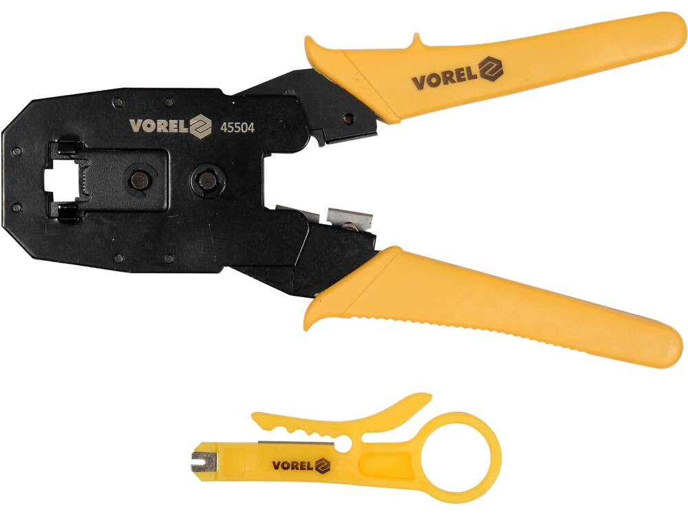 VOREL 45504 Krimpelő fogó RJ45, RJ10, RJ11 csatlakozókhoz 