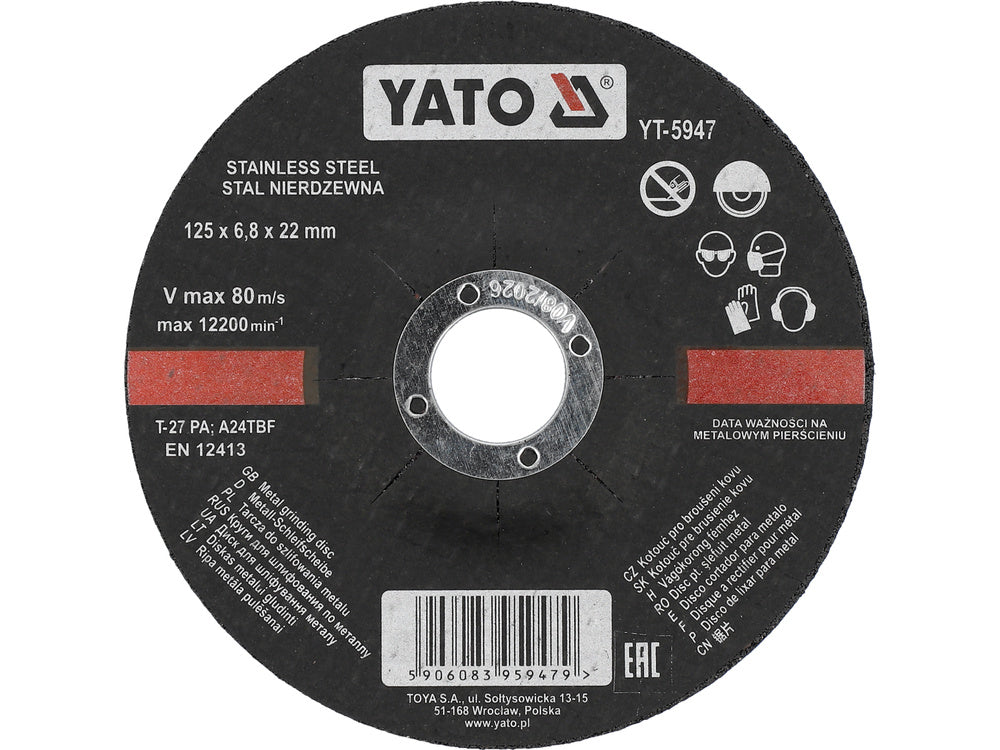 YATO YT-5947 CSISZOLÓKORONG ROZSDAMENTES ACÉLHOZ 125X6,8X22MM 