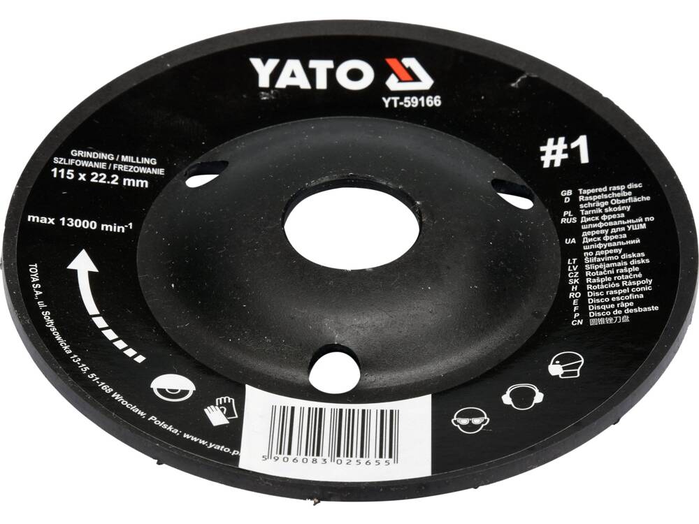FA SZÉLSŐ KORONG, YATO YT-59166 BENYOMOTT, 115X22.2MM, NR1 