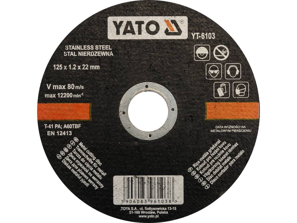 FÉM/ROZSDAMENTES ACÉL VÁGÓKORONG YATO YT-6103 125X1.2X22MM FÉM/ROZSDAMENTES ACÉL VÁGÓKORONG 125X1.2X22MM 