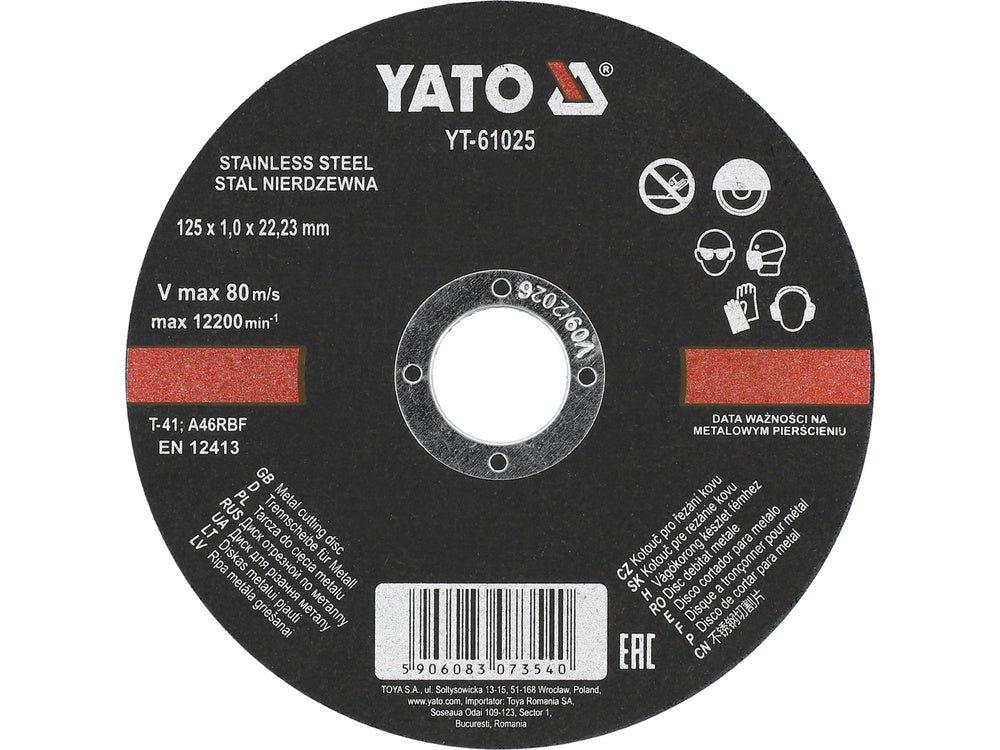 YATO YT-61025 FÉMVÁGÓ KORONG ÉS ROZSDAMENTES ACÉL 125X1.0X22.2MM 