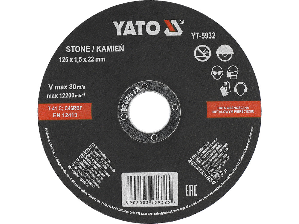KŐVÁGÓ TÁRCSA YATO YT-5932 125X1.5X22MM KŐVÁGÓ TÁRCSA 125X1.5X22MM