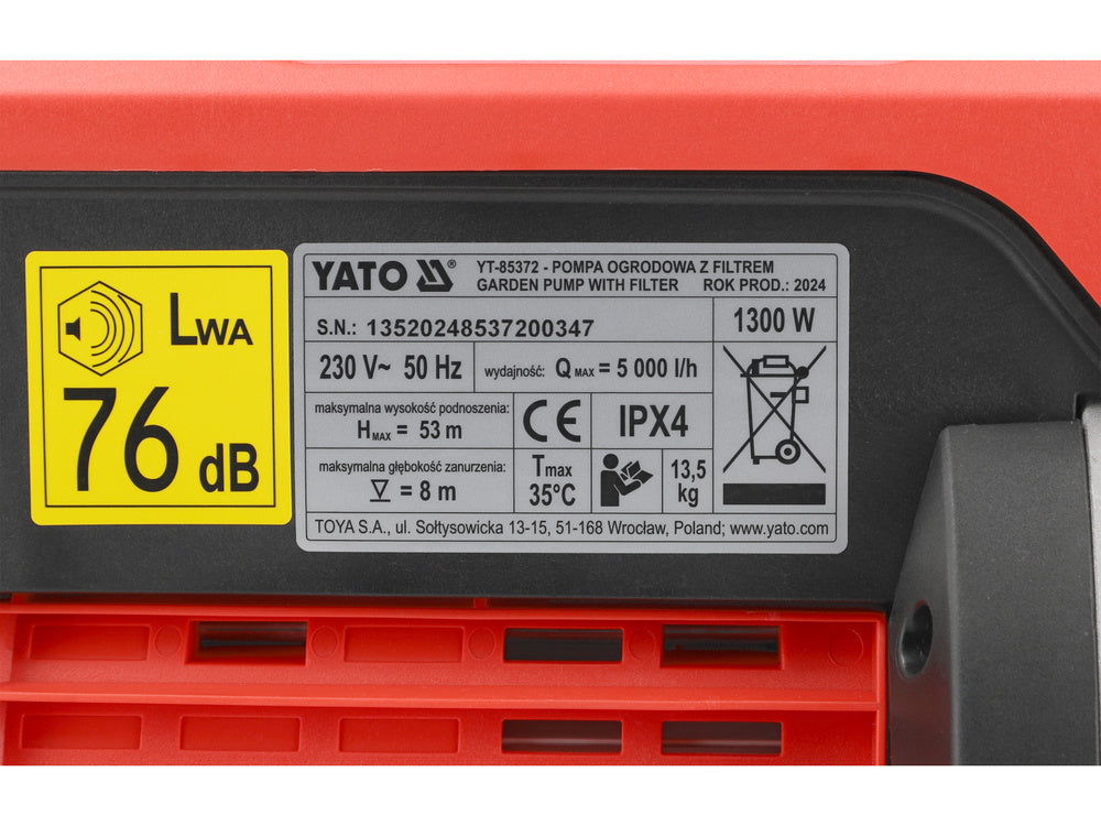 ELEKTRONIKUS HIDROFÓR YATO YT-85372 SZŰRŐVEL 1300W 