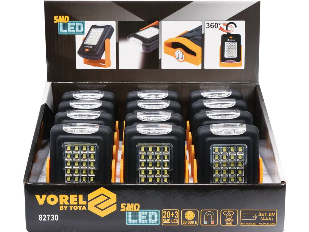 Hordozható lámpa Vorel 82730 mágnessel, 20+3 LED-del 