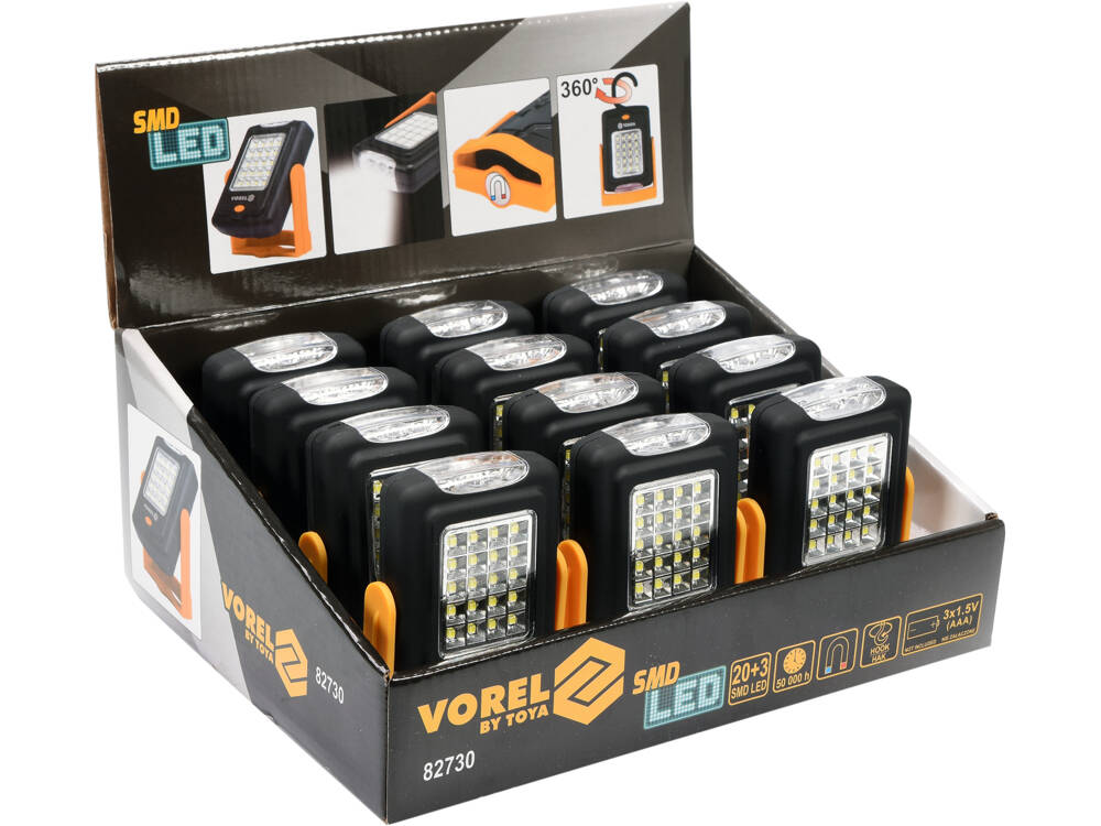 Hordozható lámpa Vorel 82730 mágnessel, 20+3 LED-del 
