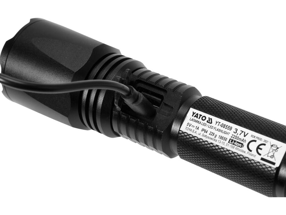 ELEMES ZSEBLÁMPA, YATO YT-08559 10W 900LM, IP64, 3.7V 
