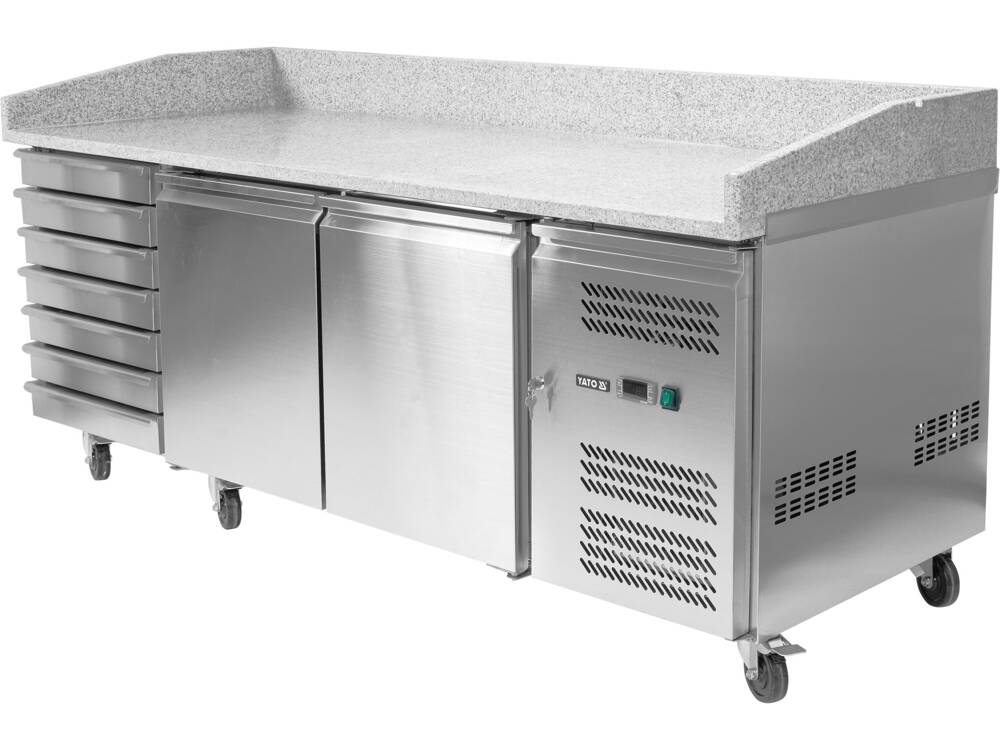 YATO YG-05310 PIZZA HIDEG ASZTAL, GRÁNIT TETŐ, 2 AJTÓ + 7 FIÓK, 580L 