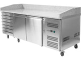 YATO YG-05310 PIZZA HIDEG ASZTAL, GRÁNIT TETŐ, 2 AJTÓ + 7 FIÓK, 580L 