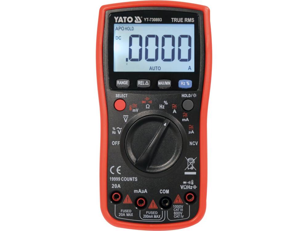 MULTIMÉTER YATO YT-730893 VALÓS RMS FUNKCIÓVAL, LCD KÉPERNYŐVEL 19999 