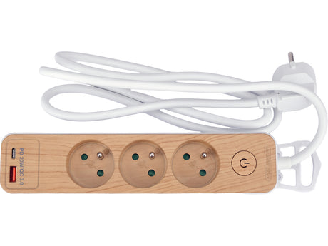 Prelungitor cu USB imitatie lemn STHOR 72343, 3 g, 1.4 m