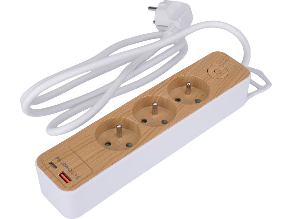 Prelungitor cu USB imitatie lemn STHOR 72343, 3 g, 1.4 m - imagine 2
