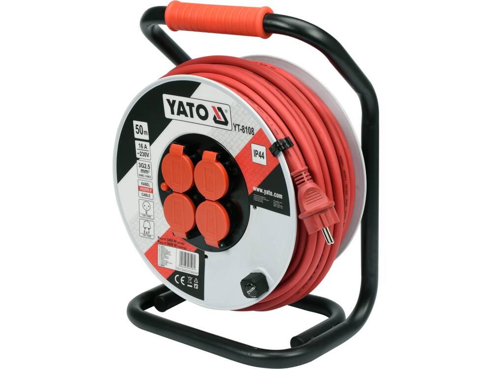 HOSSZABBÍTÓ KÁBEL TEKERCSEN, YATO YT-8108 50M, 3X2.5MM2,16A 