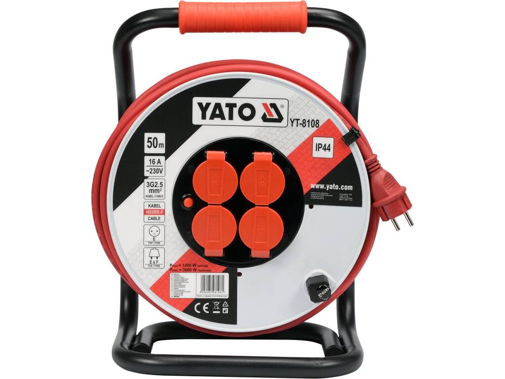 HOSSZABBÍTÓ KÁBEL TEKERCSEN, YATO YT-8108 50M, 3X2.5MM2,16A 