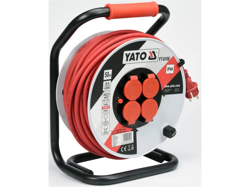 HOSSZABBÍTÓ KÁBEL TEKERCSEN, YATO YT-8108 50M, 3X2.5MM2,16A 
