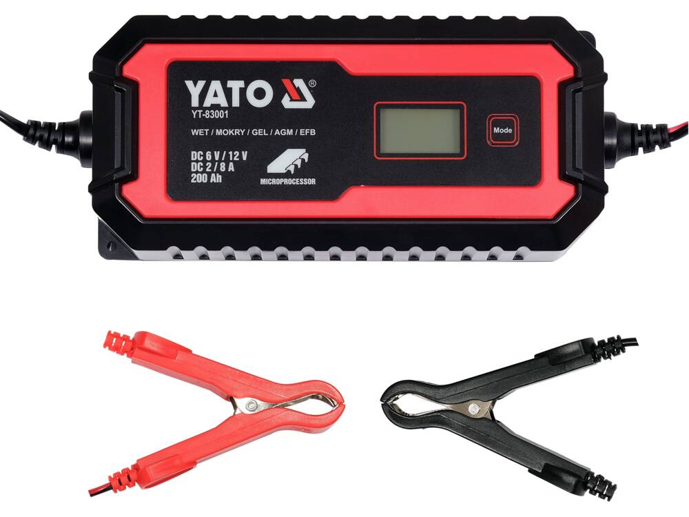 Egyenirányító YATO YT-83001 LCD kijelzővel, 6V/2A, 12V/8A méréshatárral 