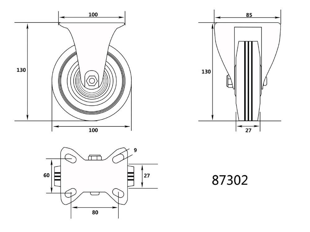 FIX KERÉK VOREL 87302 KOCSIHOZ 100/30/50MM 