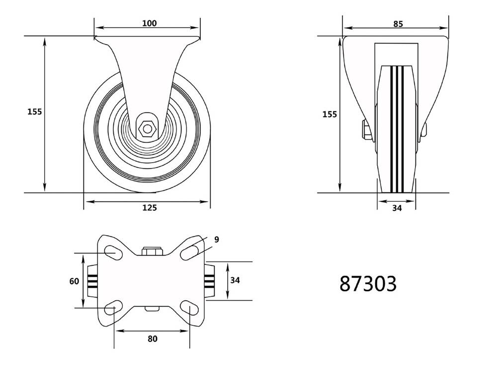 FIX KERÉK VOREL 87303 KOCSIHOZ 125/37,5/50MM 