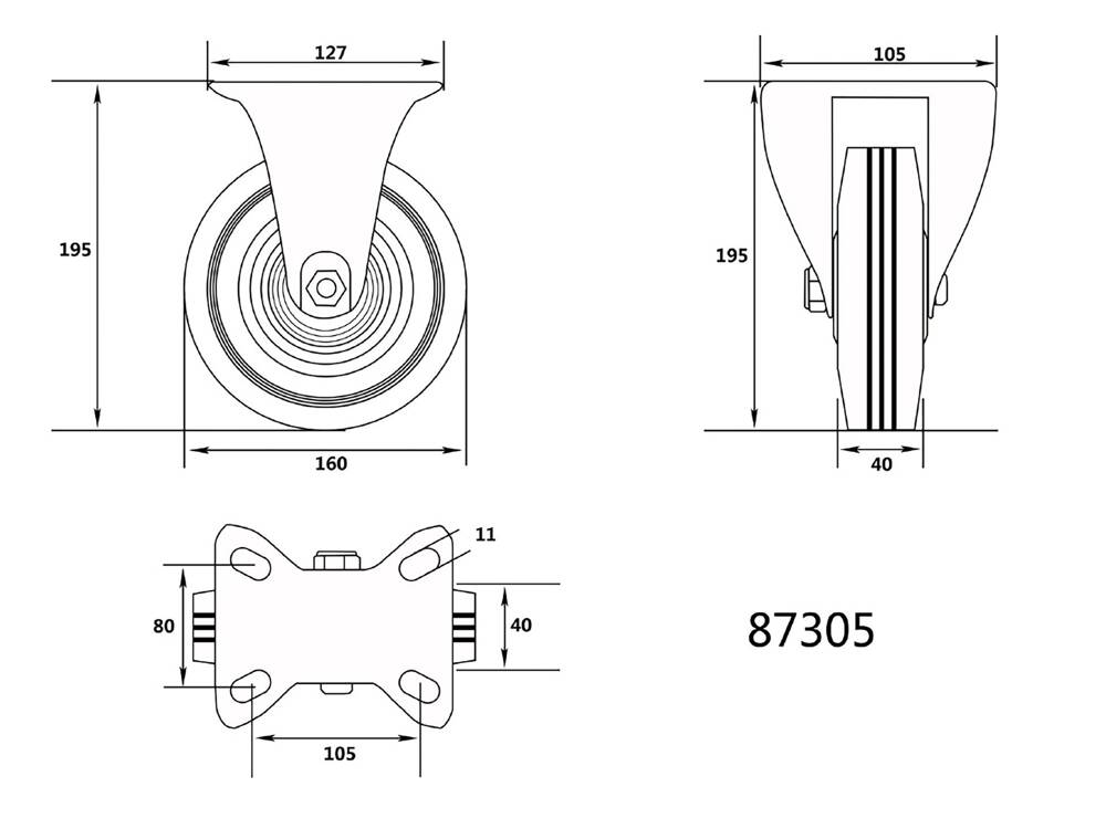 ROATA FIXA PENTRU VOREL 87305 CARUCIOR 160/40-80MM