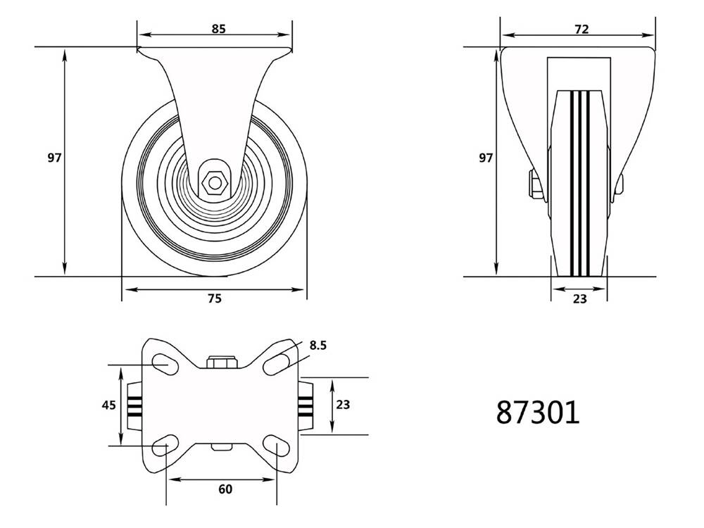 ROATA FIXA PENTRU VOREL 87301 CARUCIOR 7.5/2.5/4.5MM