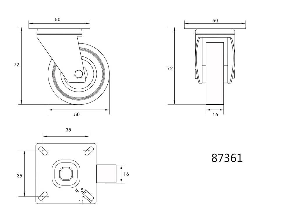 ROATA PIVOTANTA 50X16X72MM, VOREL 87361 20KG