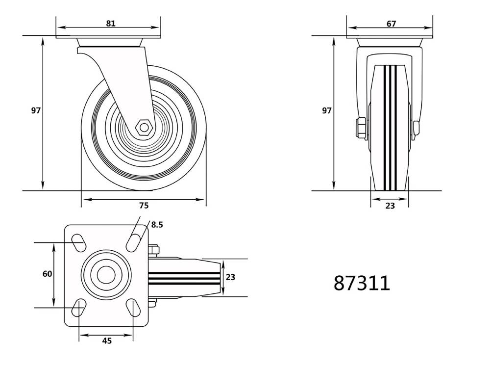 ROATA PIVOTANTA 75/25/45MM VOREL 87311