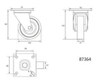 FORGÓKERÉK VOREL 87364 SZÜRKE GUMIVAL, 125 MM 