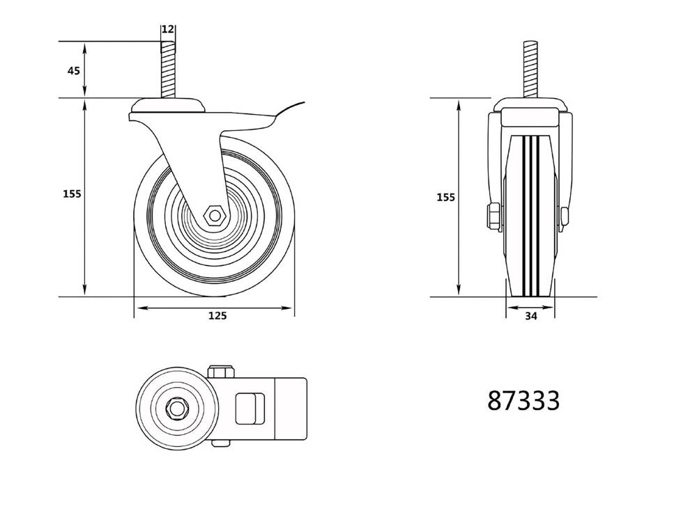 ROATA PIVOTANTA CU VOREL 87333 FILET SI FRANA 125/37.5MM