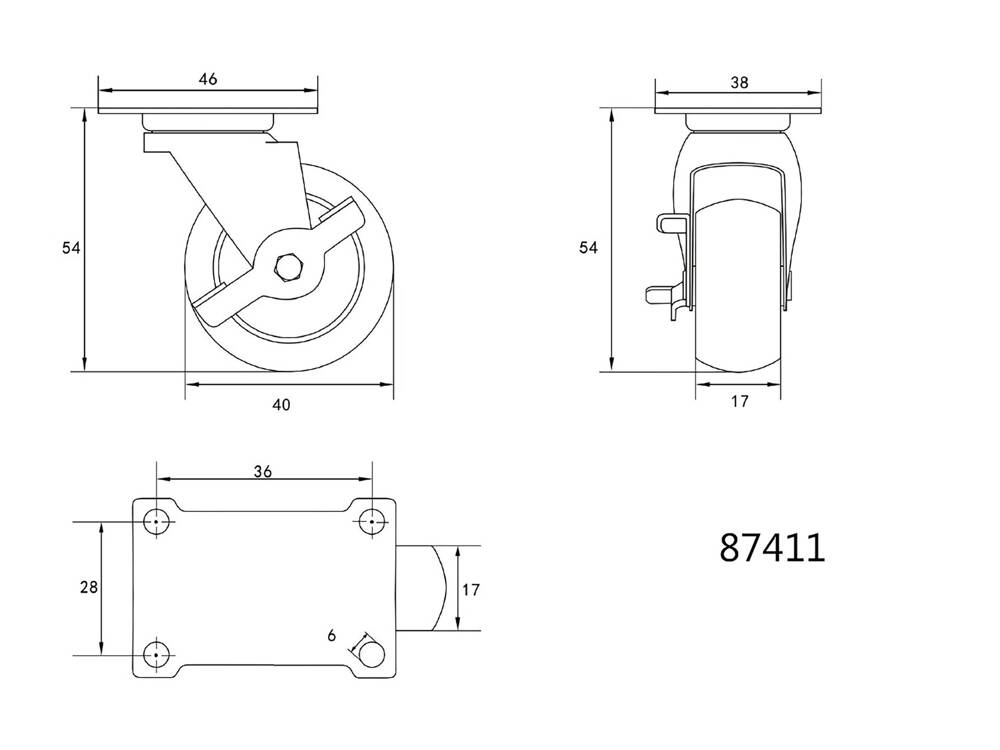 ROATA PIVOTANTA CU VOREL 87411 FRANA,POLIPROPILENA, 40MM