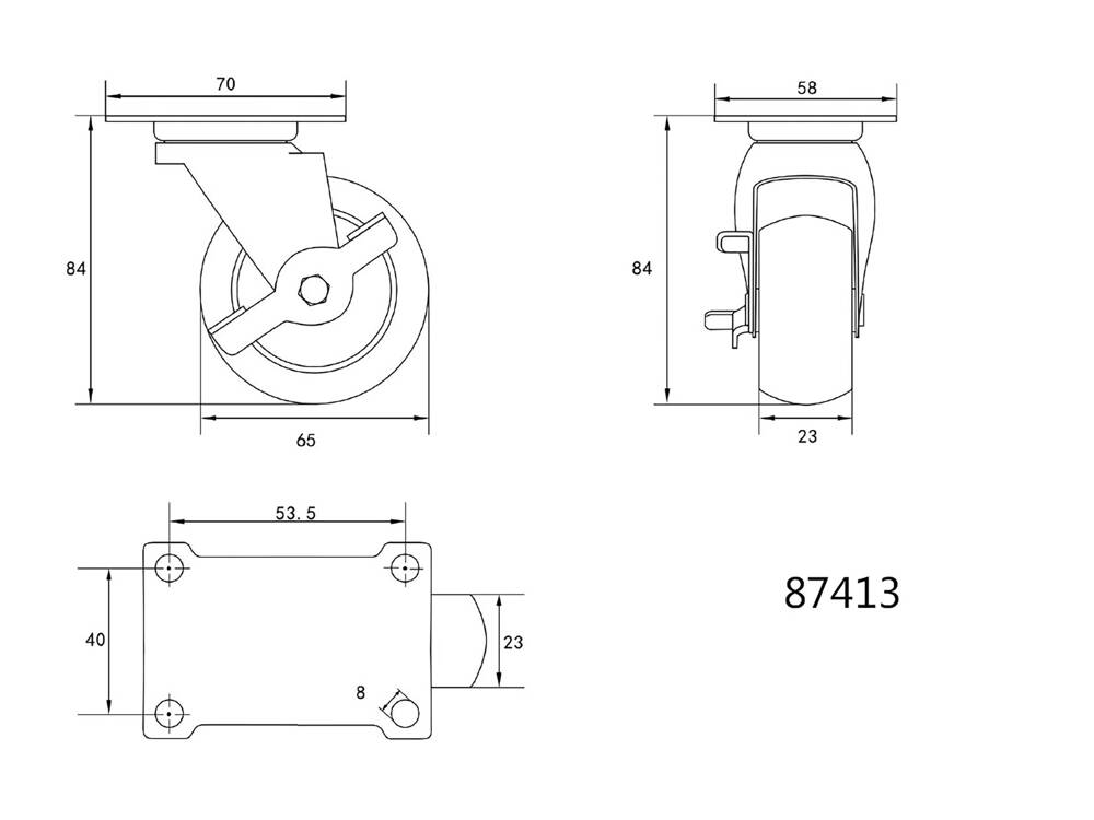 ROATA PIVOTANTA CU VOREL 87413 FRANA, POLIPROPILENA, 65MM