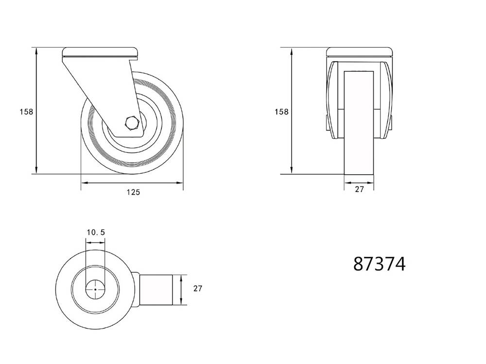 ROATA PIVOTANTA DE VOREL 87374 125MM CU CAUCIUC GRI SI GAURA DE FIXARE