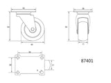 ROATA PIVOTANTA, POLIPROPILENA, VOREL 87401 40MM