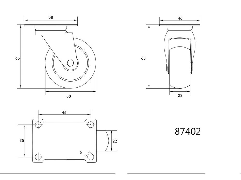 ROATA PIVOTANTA, POLIPROPILENA, VOREL 87402 50MM