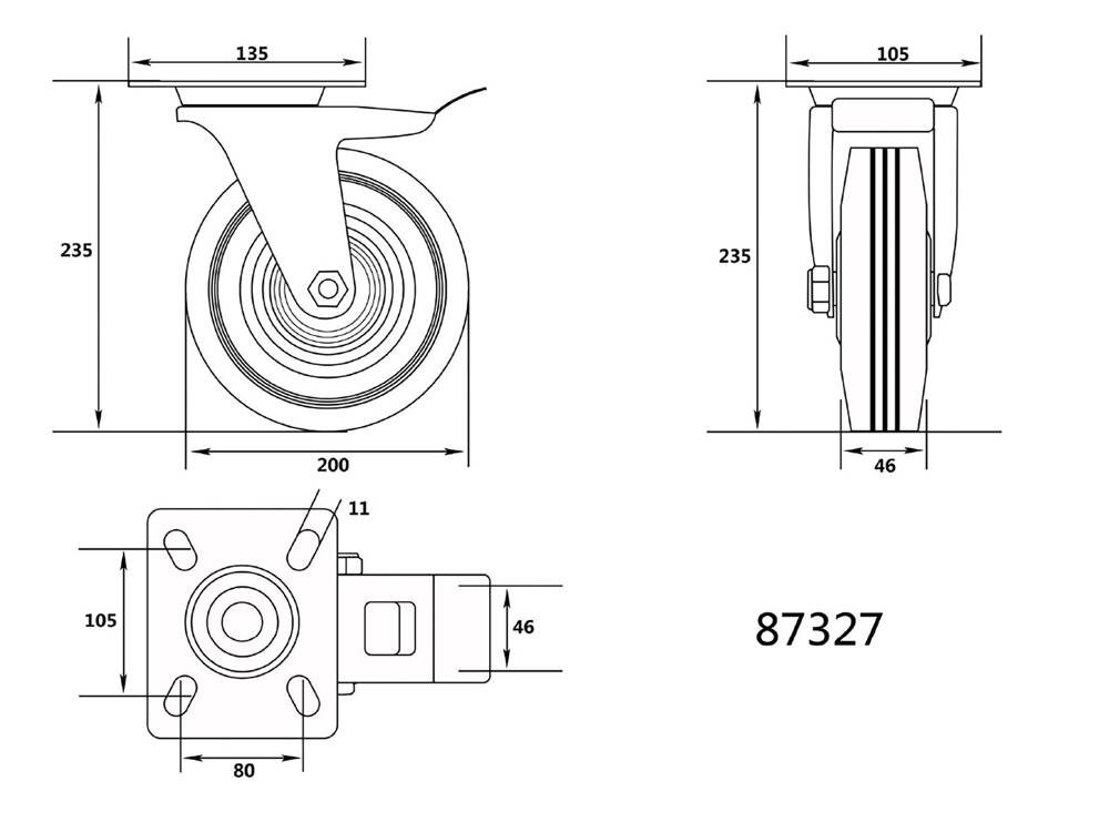 ROATA ROTATIVA CU VOREL 87327 CAUCIUC NEGRU SI FRANA DE 200MM