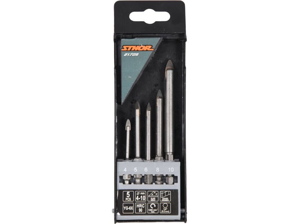 SET 5 BURGHIE STHOR 21709 PENTRU STICLA SI CERAMICA, 4-10MM, PRINDERE HEXAGONALA