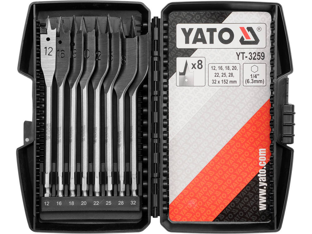 YATO YT-3259 LAPOS FÚRÓKÉSZLET FA FÚRÓKÉSZLET 12-32MM, 8 DB 