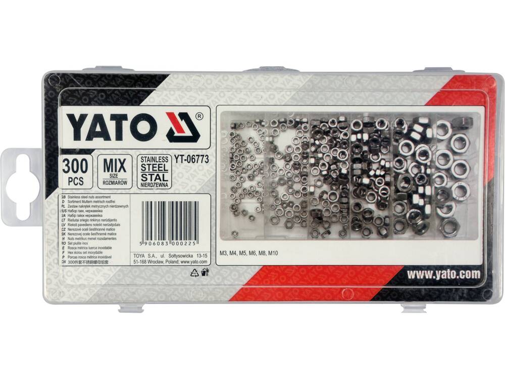 Rozsdamentes acél csavaranyák készlet YATO YT-06773 300 darab 