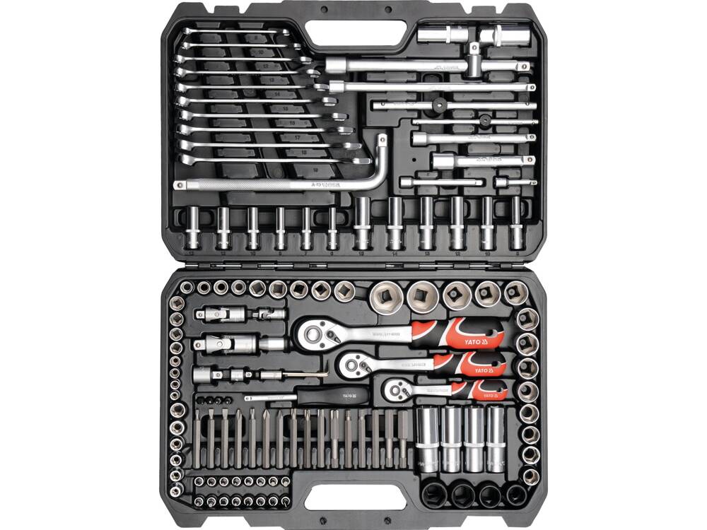 CSŐKÉSZLET ÉS YATO YT-38872 EDZŐGÉP 1/2, 1/4, 3/8, 128 DARABOS 