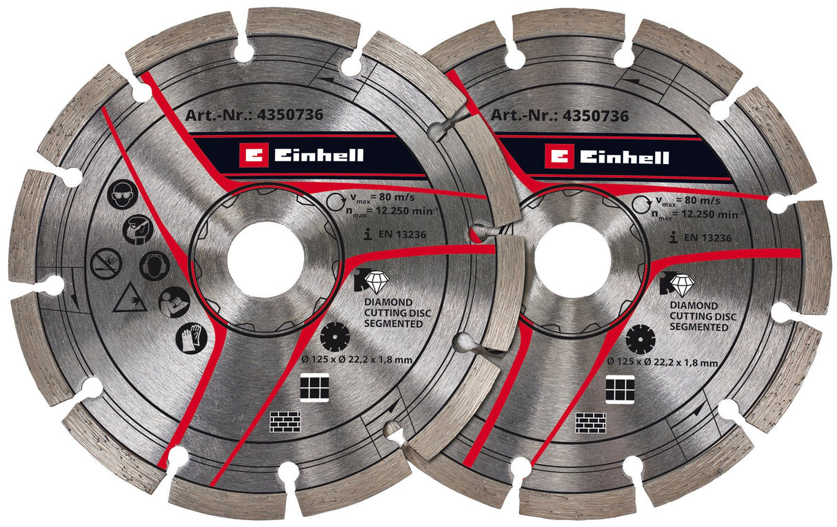 Set de discuri diamantate originale Einhell 125 mm ca accesoriu pentru freze de perete (Ø125 mm, 2 bucati, alezaj 22,2 mm, pentru freze de perete Einhell TC - MA 1300 si TE - MA 1500) Einhell - scule electrice si unelte profesionale - BricoMart