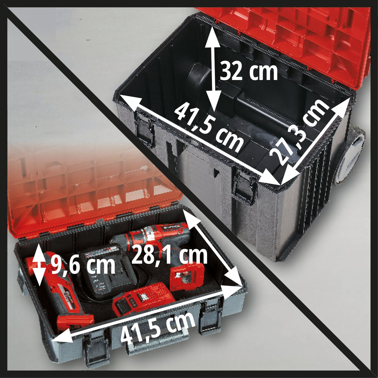 Set de valize originale Einhell E - Case Tower, max. 120 kg, format din 3 valize inclusiv accesorii, depozitare si transport accesorii si scule, stivuibile, conectabile Einhell - scule electrice si unelte profesionale - BricoMart