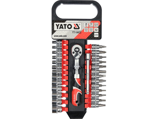 SET TUBULARE CU ACCESORII 1/4'', 28 PIESE Yato YT - 14433 - 6.3 mm, CrV Yato - scule electrice si unelte profesionale - BricoMart